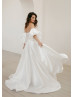 Strapless Ivory Satin Lace Wedding Dress With Detachable Sleeves